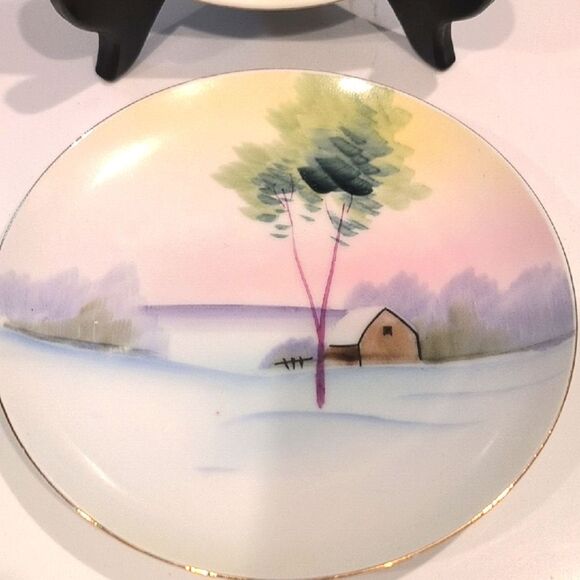 Vintage Mieto China Hand Painted Pastel Landscape Plates Set of 2 Made in Japan - Picture 3 of 9